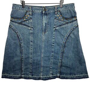Y2K Embellished Low Rise Zipper Denim Skirt 14W